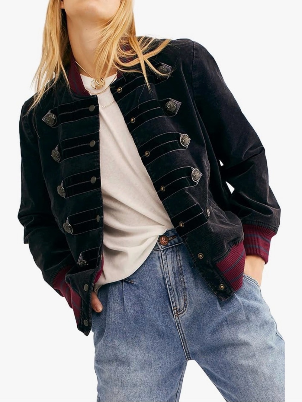 Free People Atlas Cord Bomber Jacket Navy Small NWT